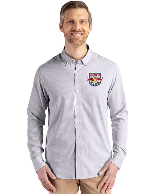 New York Red Bulls Cutter & Buck Skyline Epic Confidence Recycled Pinstripe Mens Big & Tall Long Sleeve Dress Shirt