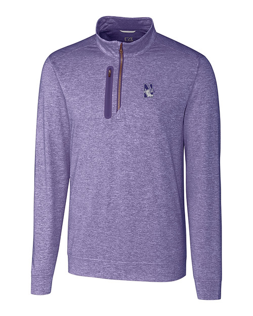 Northwestern Wildcats Cutter & Buck Stealth Heathered Quarter Zip Mens Pullover