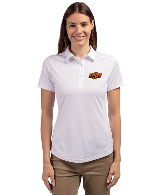 Oklahoma State Cowboys Cutter & Buck Prospect Eco Textured Stretch Recycled Womens Short Sleeve Polo