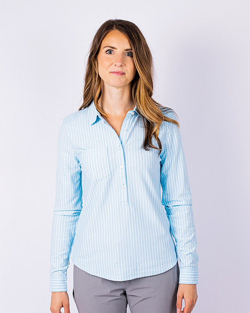 Women's Cutter & Buck Light Blue Seattle Mariners Americana Logo Oxford Stretch Long Sleeve Button-Up Shirt Size: Extra Small