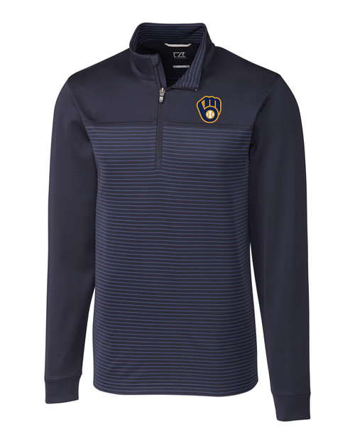 Milwaukee Brewers Cutter & Buck Traverse Stripe Stretch Quarter Zip Mens Pullover