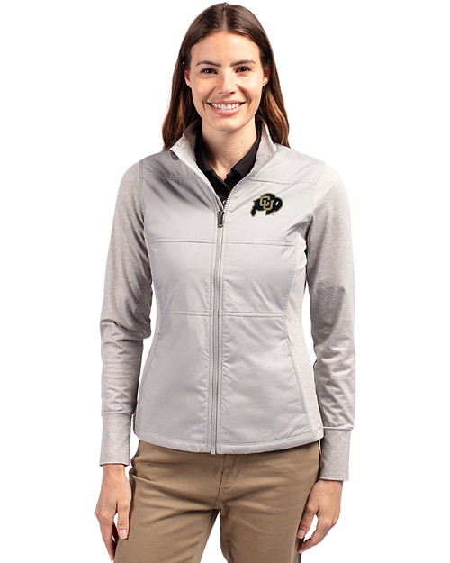 Colorado Buffaloes Cutter & Buck Stealth Hybrid Quilted Womens Full Zip Windbreaker Jacket