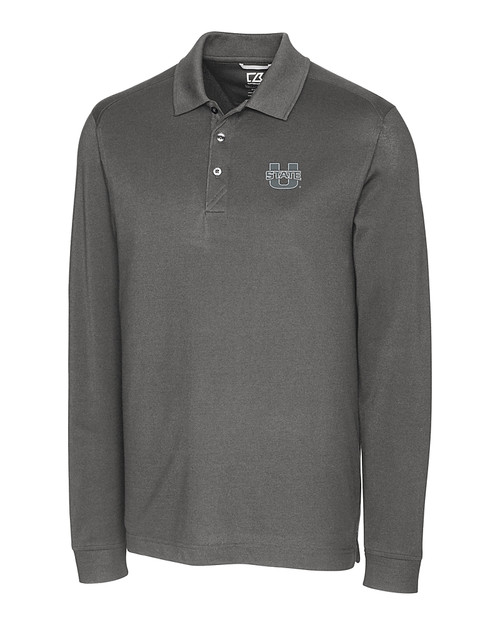 Utah State Aggies Cutter & Buck Advantage Eco Tri-Blend Pique Mens Big and Tall Long Sleeve Polo