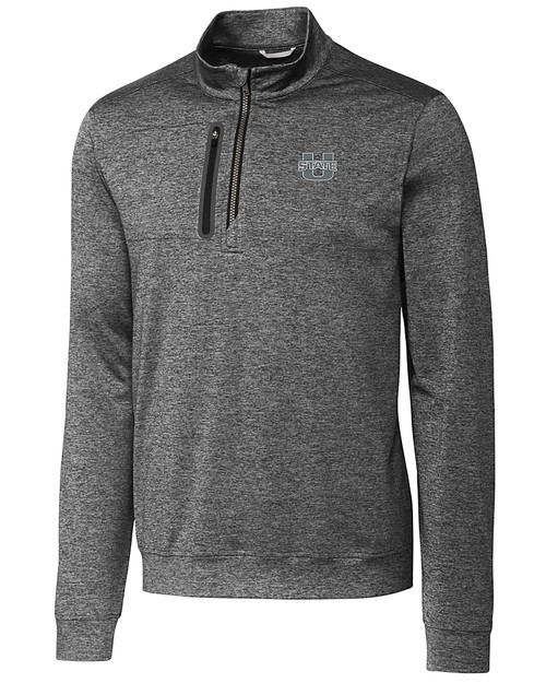 Utah State Aggies Cutter & Buck Stealth Heathered Mens Big and Tall  Quarter Zip Pullover