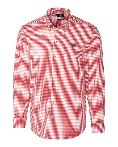 UIC Flames Cutter & Buck Easy Care Stretch Gingham Mens Big and Tall Long Sleeve Dress Shirt