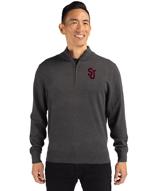 St Johns Red Storm Cutter & Buck Lakemont Tri-Blend Mens Big and Tall Quarter Zip Pullover Sweater