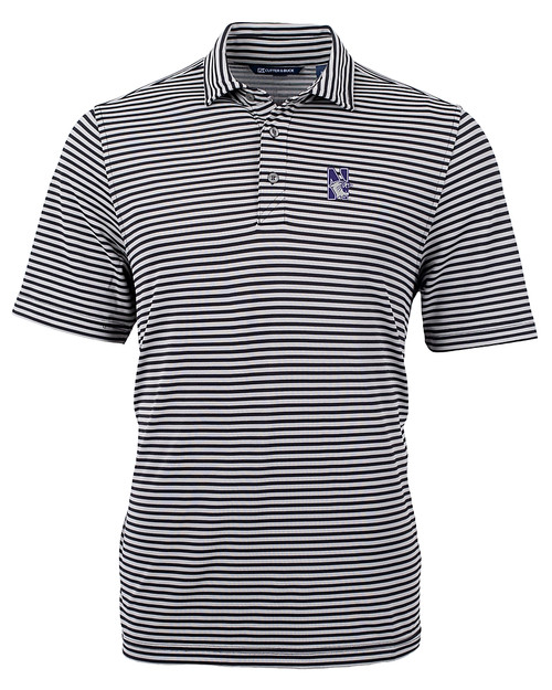 Northwestern Wildcats Cutter & Buck Virtue Eco Pique Stripe Recycled Mens Big and Tall Polo