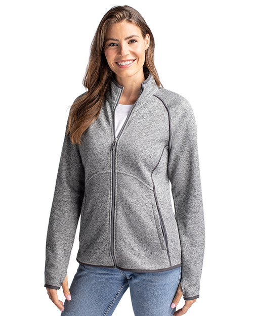 Women's Cutter & Buck Heather Gray Louisville Cardinals Mainsail Sweater-Knit Full-Zip Jacket Size: Medium