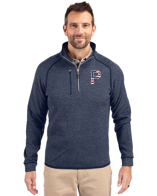 Pittsburgh Pirates Stars & Stripes Cutter & Buck Mainsail Sweater-Knit Mens Big and Tall Half Zip Pullover Jacket