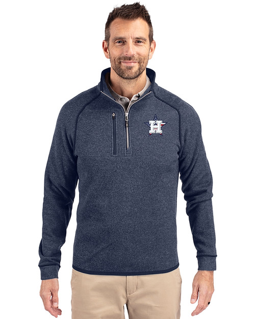 Houston Astros Stars & Stripes Cutter & Buck Mainsail Sweater-Knit Mens Big and Tall Half Zip Pullover Jacket