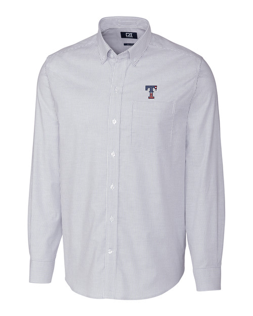 Texas Rangers Stars & Stripes Cutter & Buck Stretch Oxford Stripe Mens Big and Tall Long Sleeve Dress Shirt