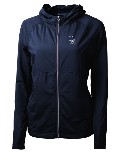 Colorado Rockies Stars & Stripes Cutter & Buck Adapt Eco Knit Hybrid Recycled Womens Full Zip Jacket