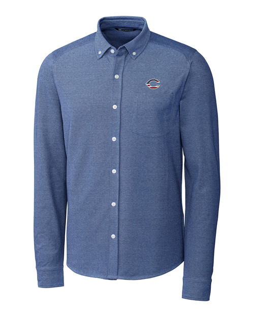 Cincinnati Reds Stars & Stripes Cutter & Buck Advantage Tri-Blend Pique Long Sleeve Knitted Mens Button Down