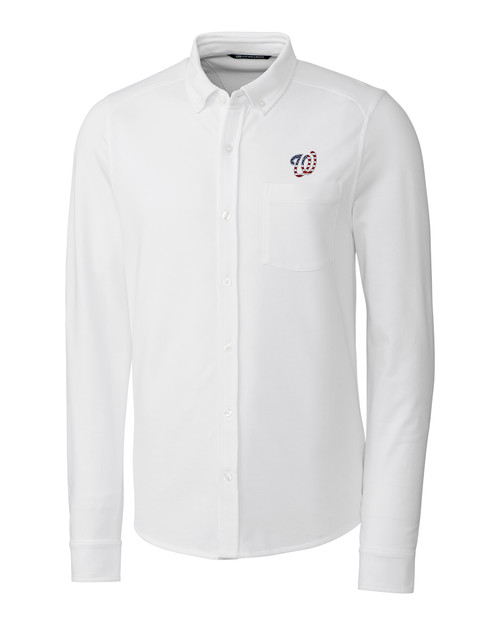 Washington Nationals Stars & Stripes Cutter & Buck Advantage Tri-Blend Pique Long Sleeve Knitted Mens Button Down