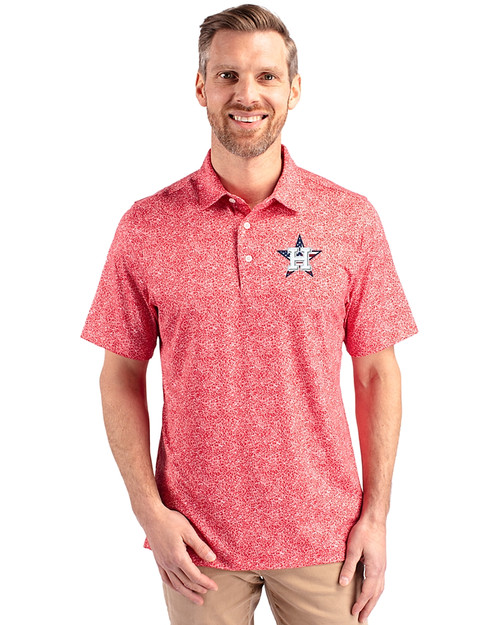 Houston Astros Stars & Stripes Cutter & Buck Pike Constellation Print Stretch Mens Polo