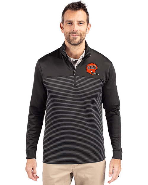 Cincinnati Bengals Historic Cutter & Buck Traverse Stretch Eco Stripe Quarter Zip Mens Big and Tall Pullover