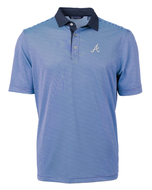 Men's Cutter & Buck Navy/White Atlanta Braves Forge Eco Double Stripe Stretch Recycled Polo Size: Extra Large