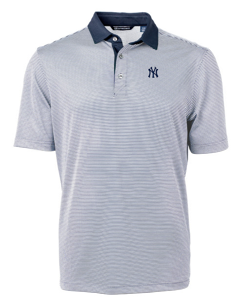 Men's Cutter & Buck Navy/White New York Yankees Big Tall Pike Eco Symmetry Print Stretch Recycled Polo