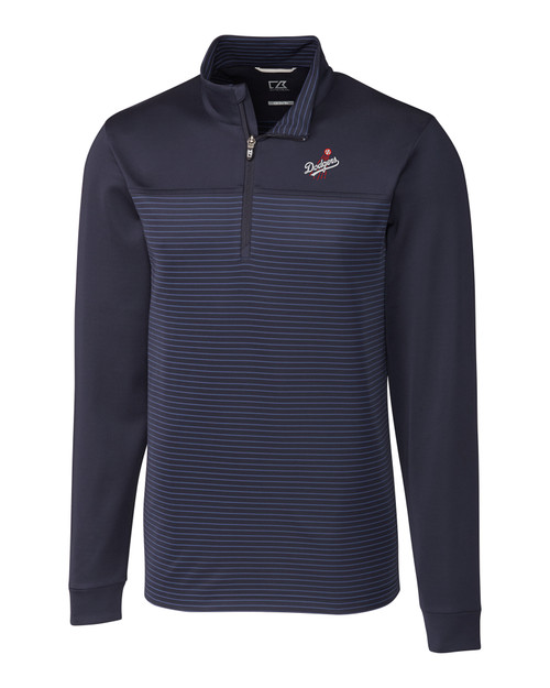 Los Angeles Dodgers Cooperstown Cutter & Buck Traverse Stretch Eco Stripe Quarter Zip Mens Big and Tall Pullover
