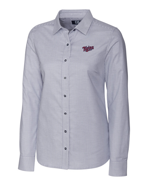 Minnesota Twins Cooperstown Cutter & Buck Stretch Oxford Stripe Womens Long Sleeve Dress Shirt