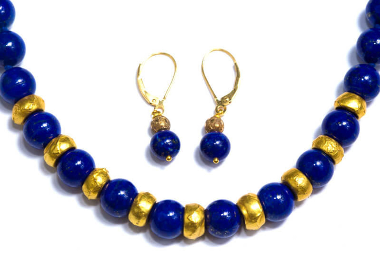 Rincon Trading Lapis Necklace w/18k Gold Beads & Earrings LP16d1 