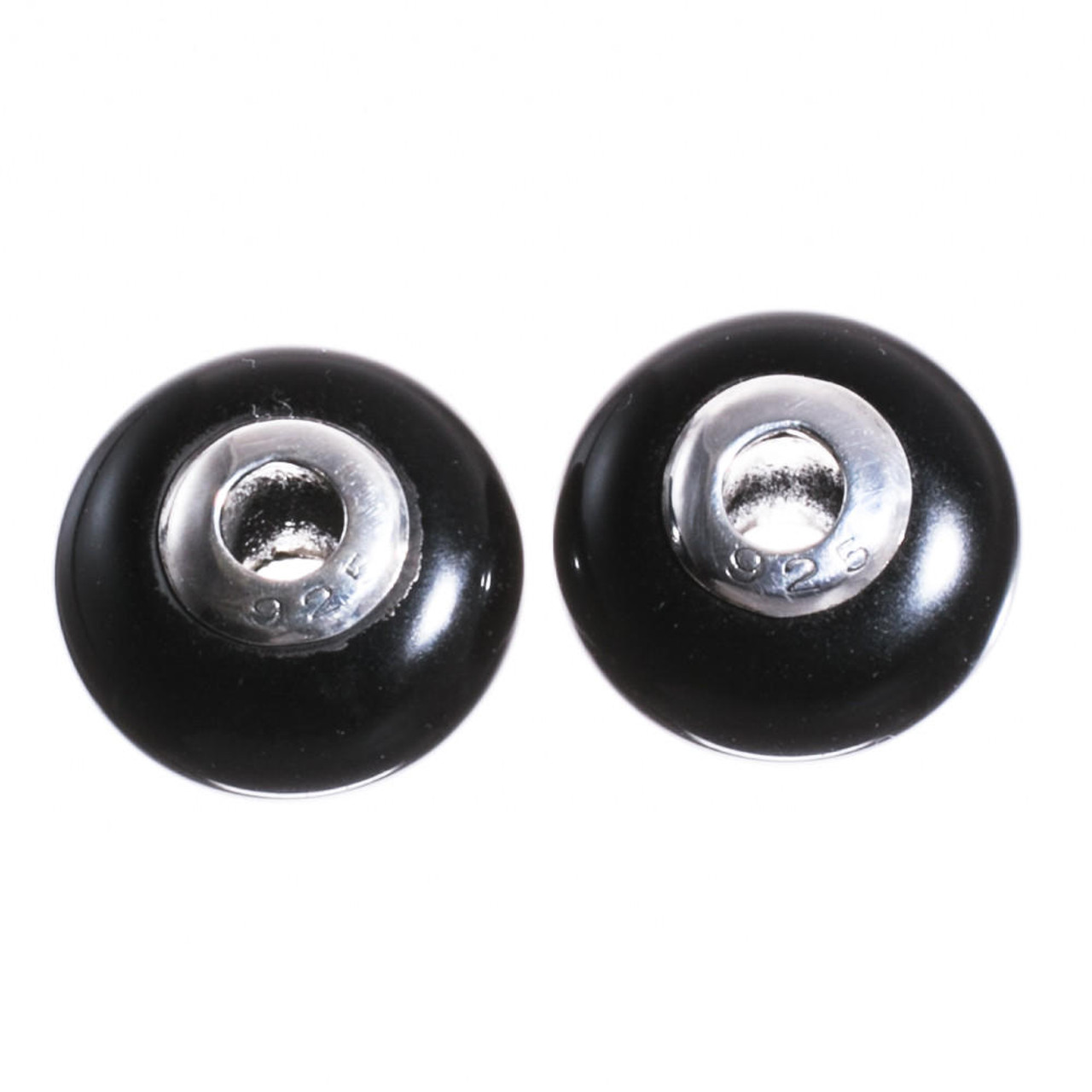 Beads Black Obsidian & Sterling Silver Bead- 2 pc-9x14mm  OBS14 