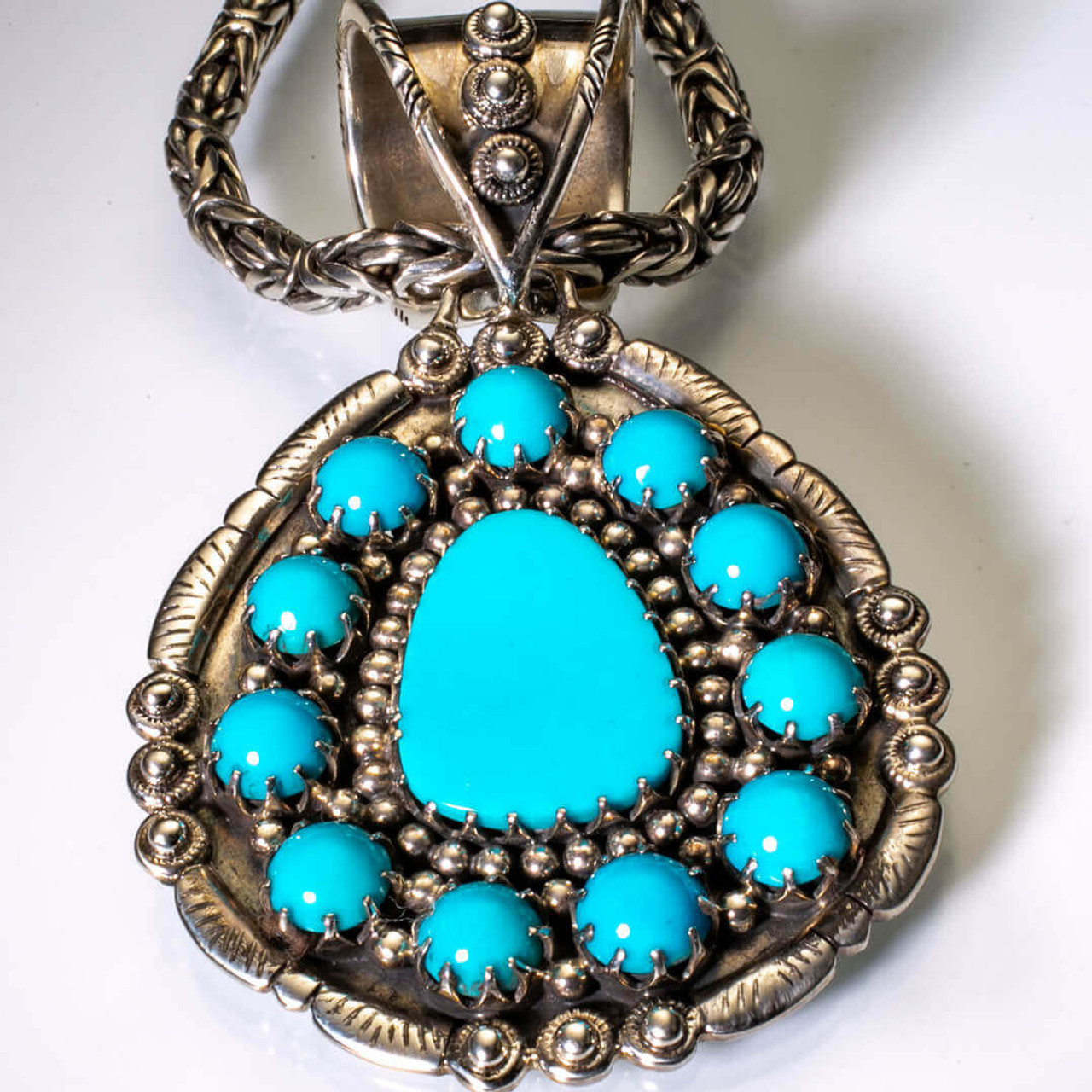 Sleeping Beauty Turquoise & SS Pendant & Chain SBP3a