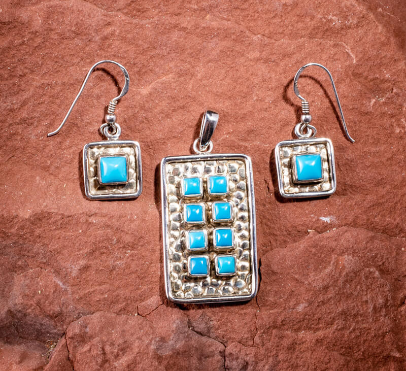Sleeping Beauty Turquoise Sleeping Beauty  SS Pendant & Earring Set  SBPE1 