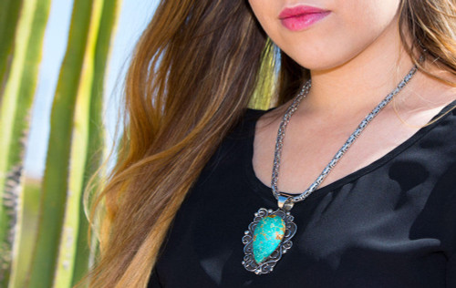 Turquoise Jewelry Baja Turquoise Pendant w/Sterling Silver Chain -BTP 