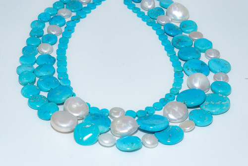 Rincon Trading Sleeping Beauty Turquoise & Pearl Necklace -SBC2a 