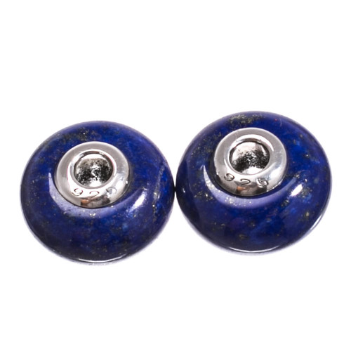 Beads Lapis & Sterling Silver Bead- 2 pc-9x14mm LPS14b 
