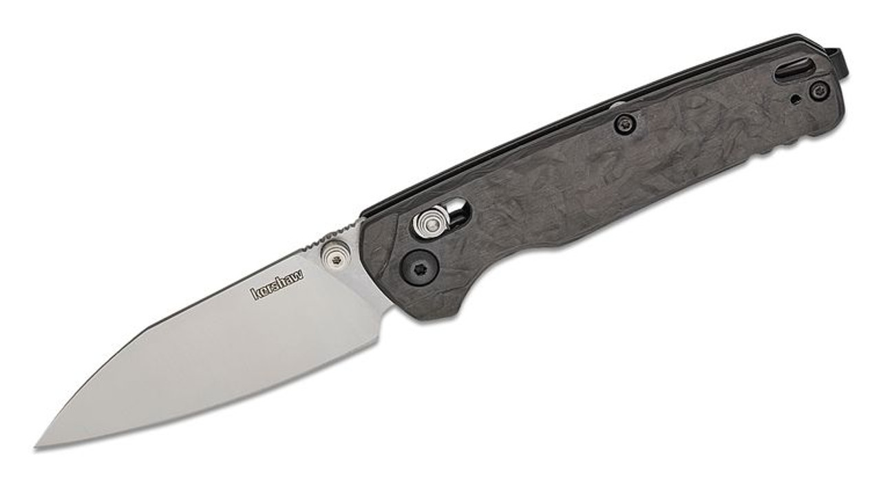 Kershaw Bel Air Folding Knife 3.1" Plain Edge Reverse Tanto Blade 7.3" Overall Length DuraLock CPM MagnaCut Blade Steel Marbled Carbon Fiber Handle Satin Finish Silver Blade