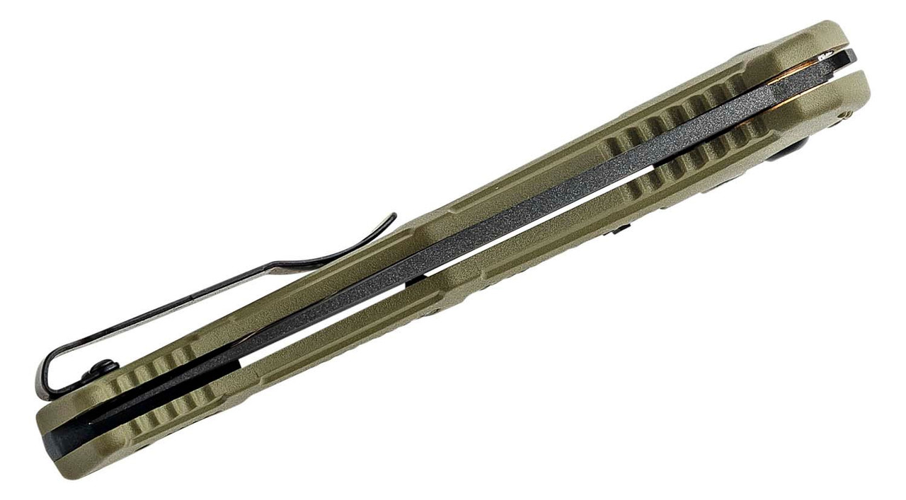 Benchmade Claymore AUTO Folding Knife 3.6" CPM-D2 Cobalt Black Drop Point Plain Blade, Ranger Green Grivory Handles