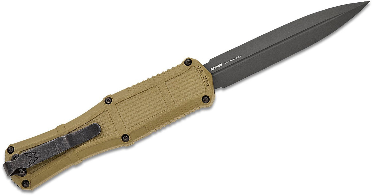 Benchmade 3370GY-1 Claymore OTF AUTO Knife 3.89" CPM-D2 Smoke Gray PVD Double Edge Dagger Blade, Ranger Green Grivory Handles