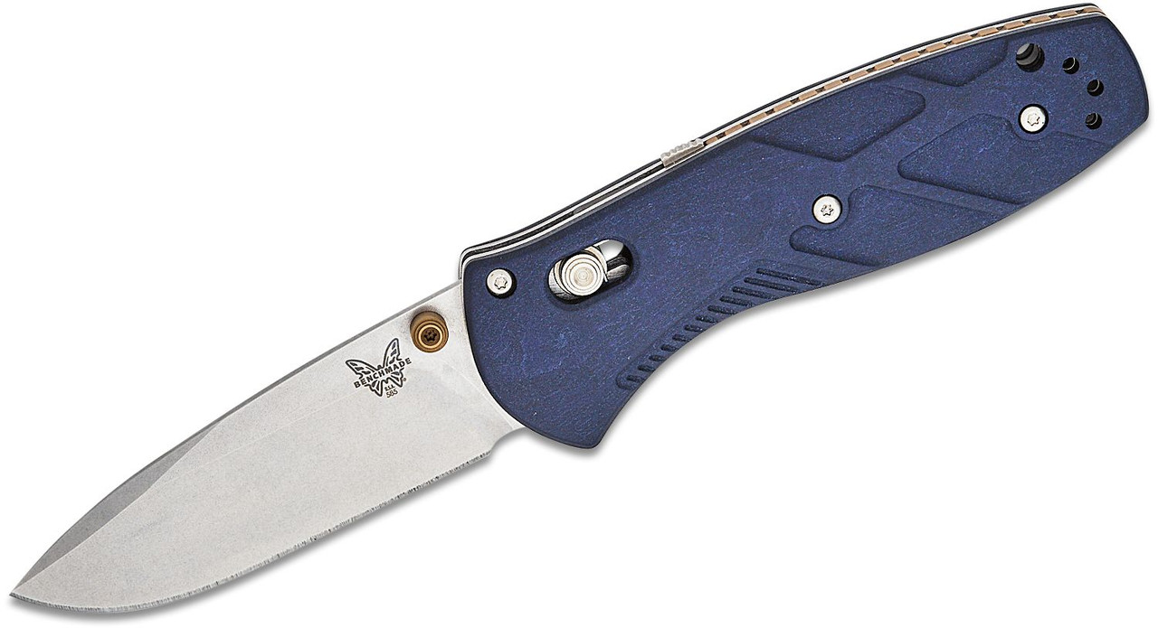 Benchmade 585-03 Mini Barrage AXIS-Assisted Folding Knife 2.91" S30V Satin Drop Point Plain Blade, Blue Canyon Richlite Handles