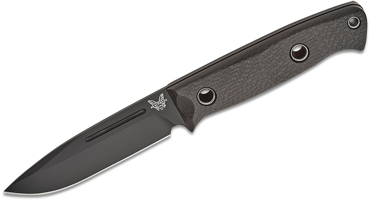 Benchmade Shane Sibert Bushcrafter Fixed Blade Knife 4.38" CPM-CruWear Black Drop Point Blade, Carbon Fiber Handles with Red Spacers, Injection Molded Sheath - 163BK