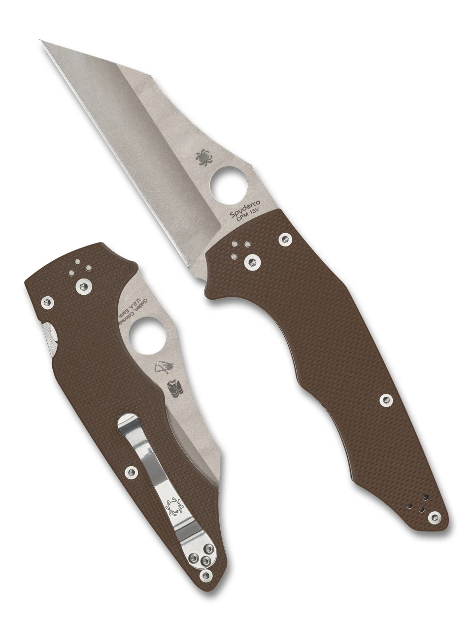 Spyderco YoJumbo Sprint Run Folding Knife 3.98" CPM-15V Stonewashed Plain Blade, Coarse Brown G10 Handles, Compression Lock - C253GPBN15V
