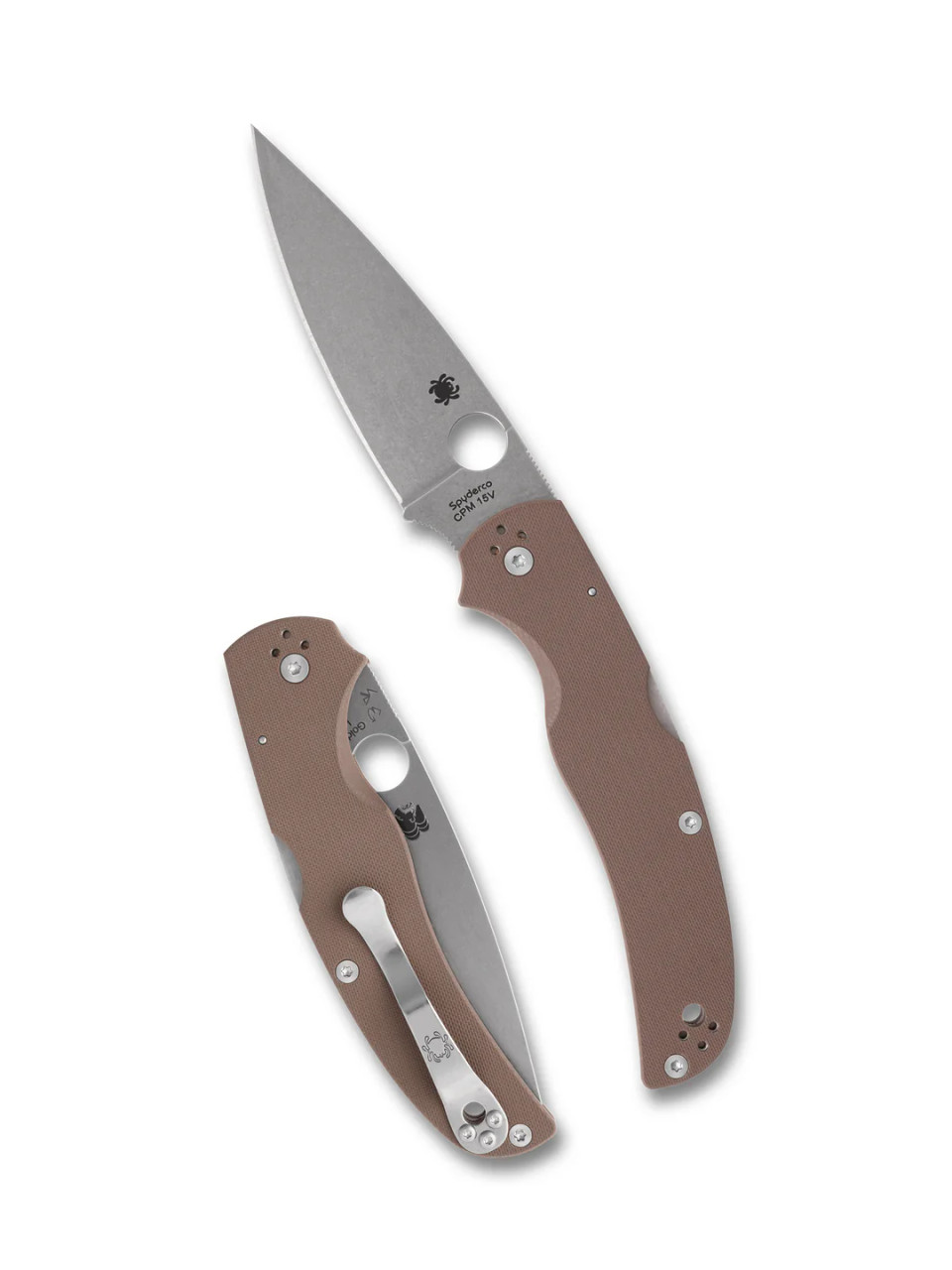 Spyderco Native Chief Sprint Run Folding Knife 4.08" CPM-15V Stonewashed Plain Blade, Brown G10 Handles, Lockback - C244GPBN15V