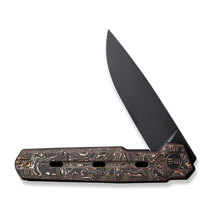 We Knife Company Ostap Hel Navo Flipper Knife 3.25" CPM-20CV Black Stonewashed Drop Point Blade, Copper Foil Carbon Fiber Handles, Liner Lock - WE22026-5