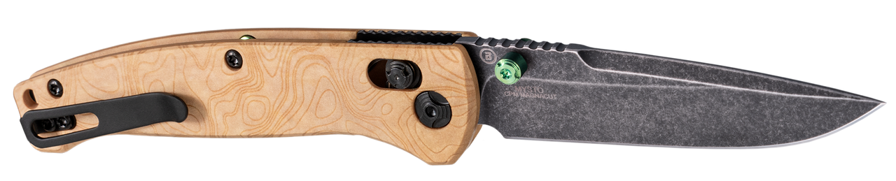 Hogue 24459 Mysto  3.40" Folding Clip Point Plain Black Stonewashed CPM MagnaCut Steel Blade, Maple Valley Richlite Wood Handle