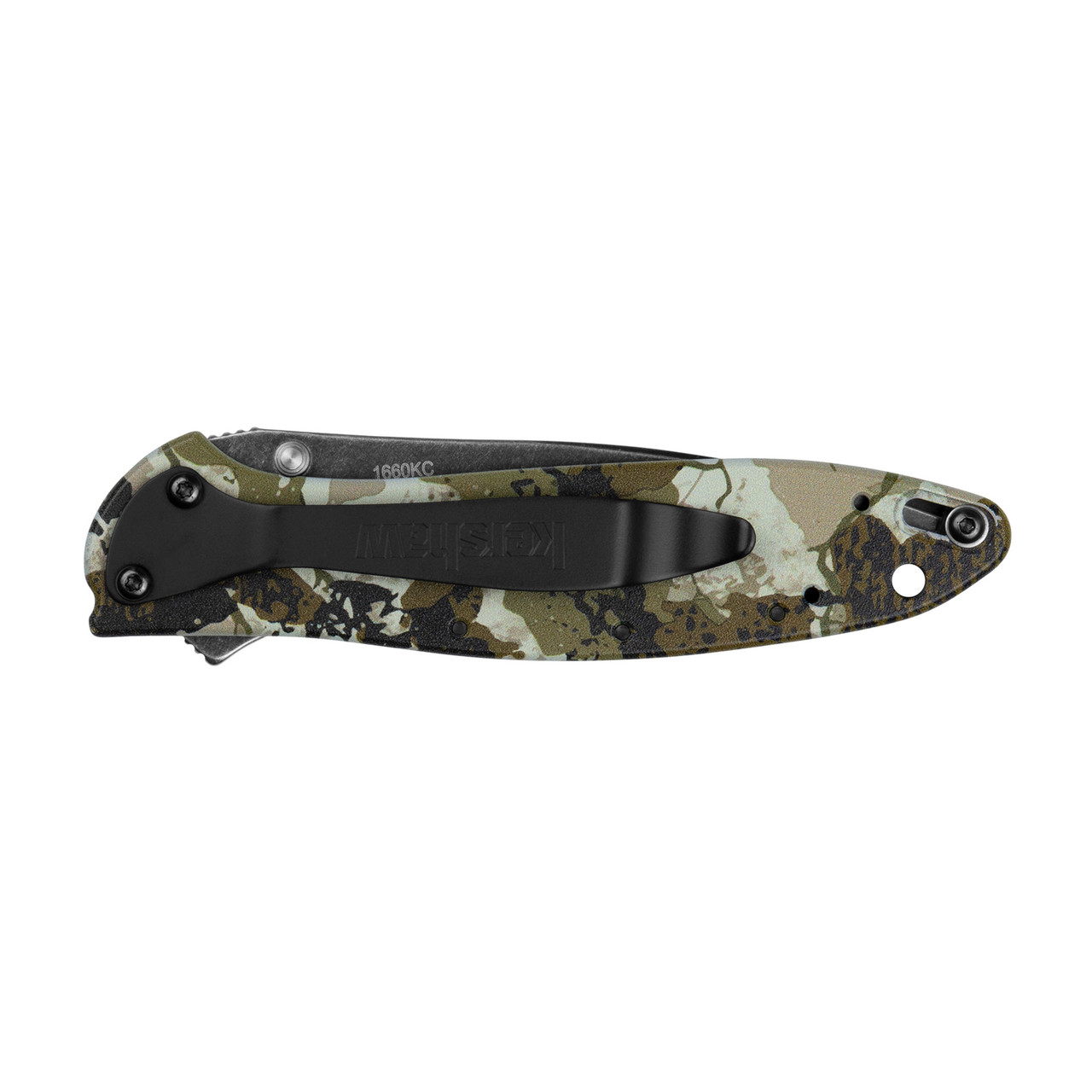 Kershaw 1660KC Ken Onion Leek CCI Assisted Liner Lock Flipper Knife 3" 14C28N BlackWashed Plain Blade, King's Camo Aluminum Handles
