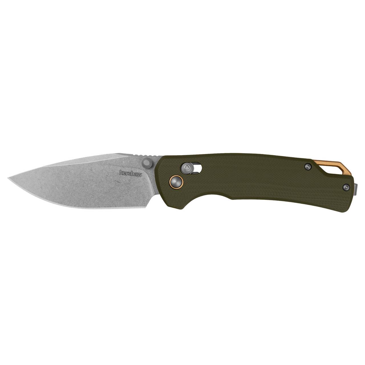 Kershaw 2058 Proximal DuraLock KVT Folding Knife 3.15" D2 Stonewashed Drop Point Blade, Contoured Olive Green G10 Handles, Reversible Clip, AXIS/Crossbar Lock
