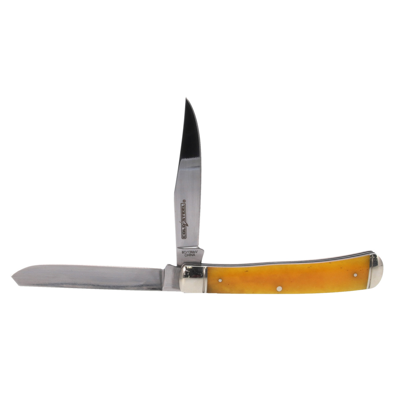 Cold Steel Trapper Folding Knife, Yellow Bone Handles, 4.125" Closed, Slipjoint (non-locking) - FL-TRPR-Y
