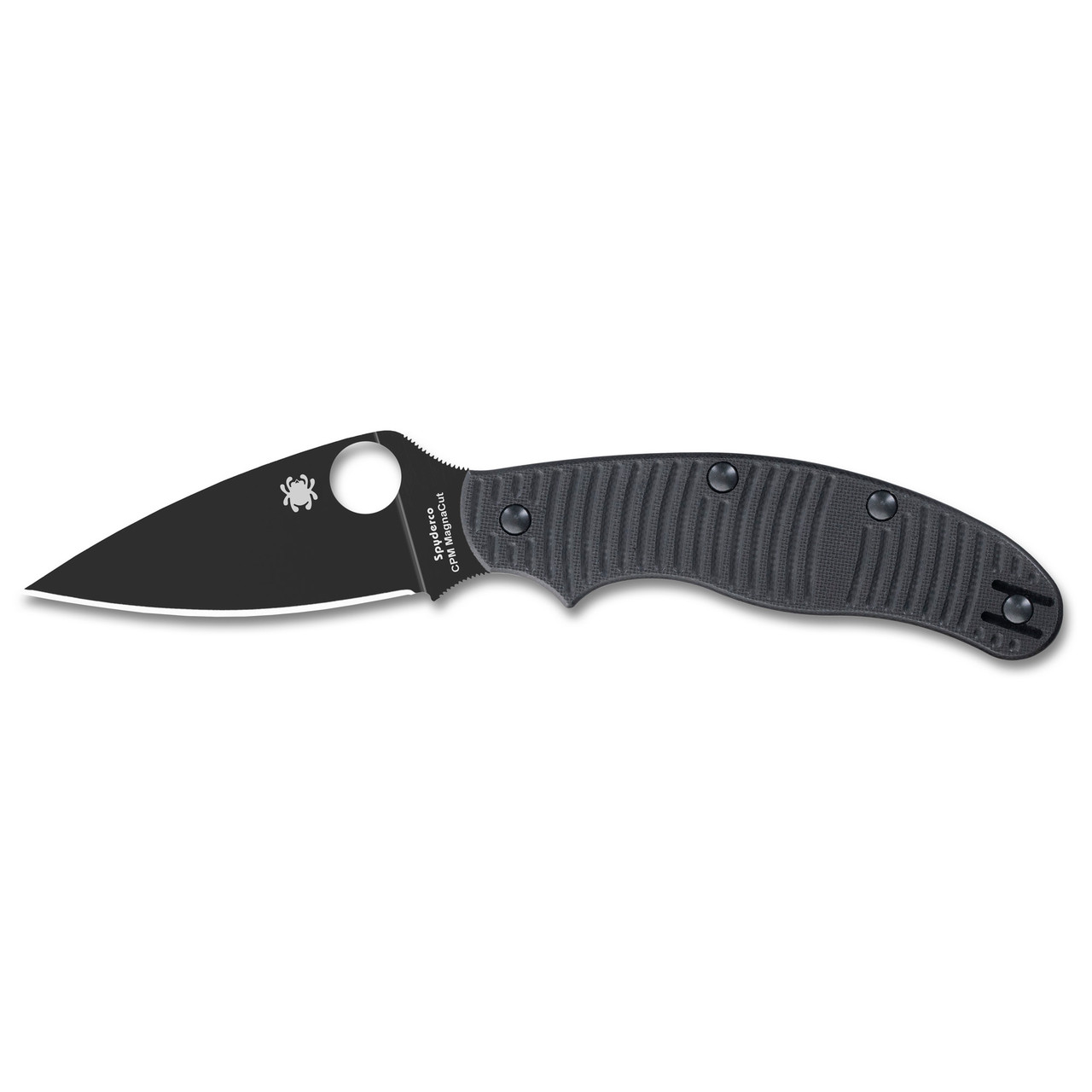 Spyderco UK Penknife Salt Folding Knife 2.95" CPM-MagnaCut Black DLC Leaf Shaped Plain Blade, Black G10 Handles, Reversible Wire Clip, Slipjoint (non-locking) - C94GMCBKP
