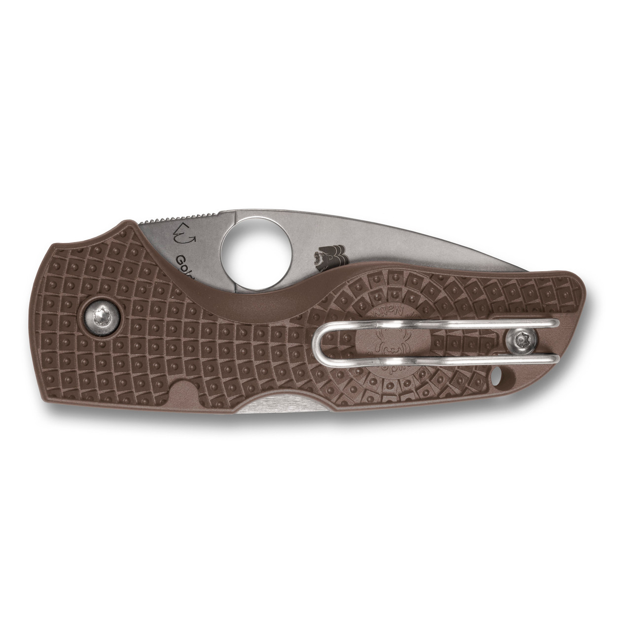 Spyderco Lil' Native Lightweight Lockback Sprint Run Folding Knife 2.42" CPM-15V Stonewashed Plain Blade, Brown FRN Handles, Reversible Wire Clip - C230PBN15V
