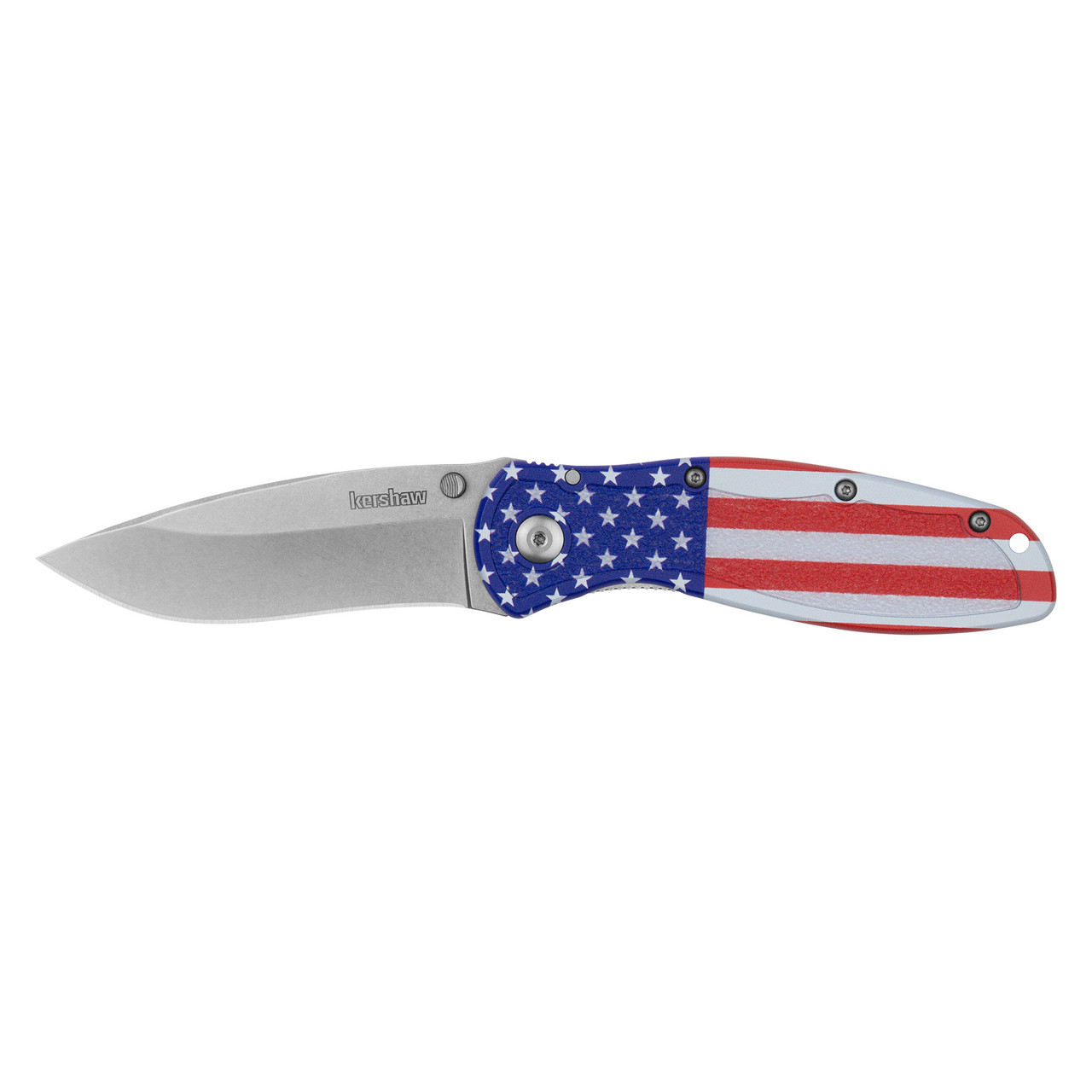 Kershaw 1670USA Ken Onion Blur Assisted Folding Knife 3.4" 14C28N Stonewashed Blade, USA Flag Anodized Aluminum Handles w/ Trac-Tec Inserts, Liner Lock

