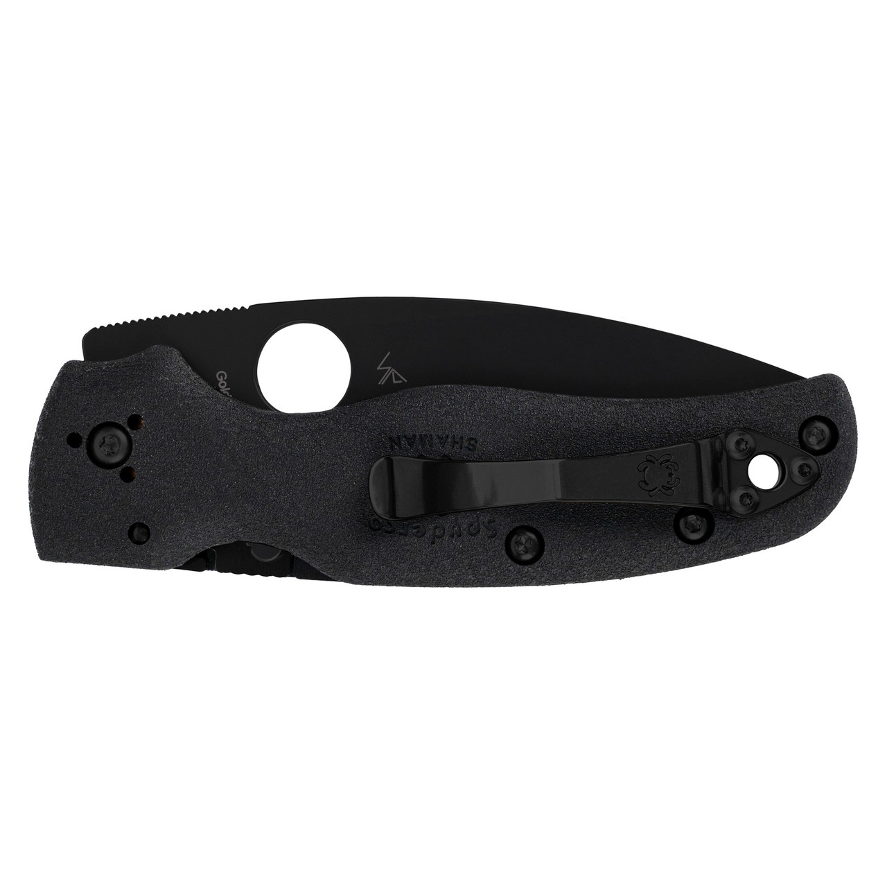Spyderco Shaman Lightweight Folding Knife 3.58" CTS-BD1N Black DLC Plain Blade, Black FRN Handles, Compression Lock - C229PBBK
