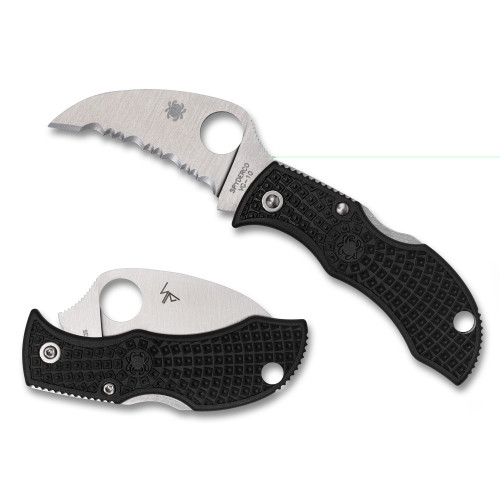 Spyderco Manbug Hawkbill Folding Knife 1.84" Hawkbill Blade SpyderEdge VG-10 Blade Steel 4.31" Overall Length Back Lock Satin Finish Silver Blade Black FRN Handle
