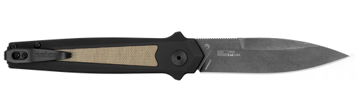 Kershaw  Launch 15 Full Size 3.50" Folding Spear Point Plain Black Oxide Blackwash CPM MagnaCut Steel Blade/Black Anodized w/Tan Canvas Aluminum w/Micarta Inserts Handle Includes Pocket Clip