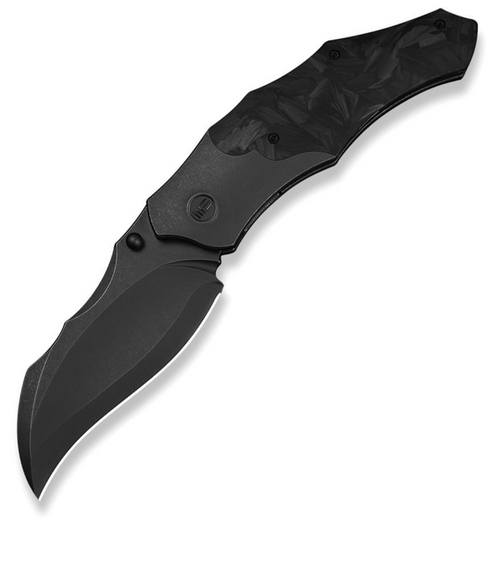 We Knife Company Grant Chambers Orc Boss Liner Lock Folding Knife 3.82" CPM-20CV Black Stonewashed Compound Hawkbill Blade, Black Bolstered Titanium Handles with Shredded Carbon Fiber Scales - WE24042-1